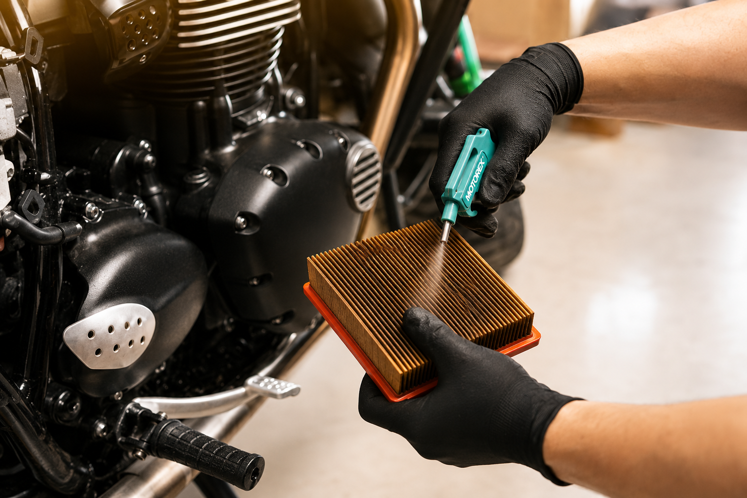 Nettoyage filtre à air moto par soufflage