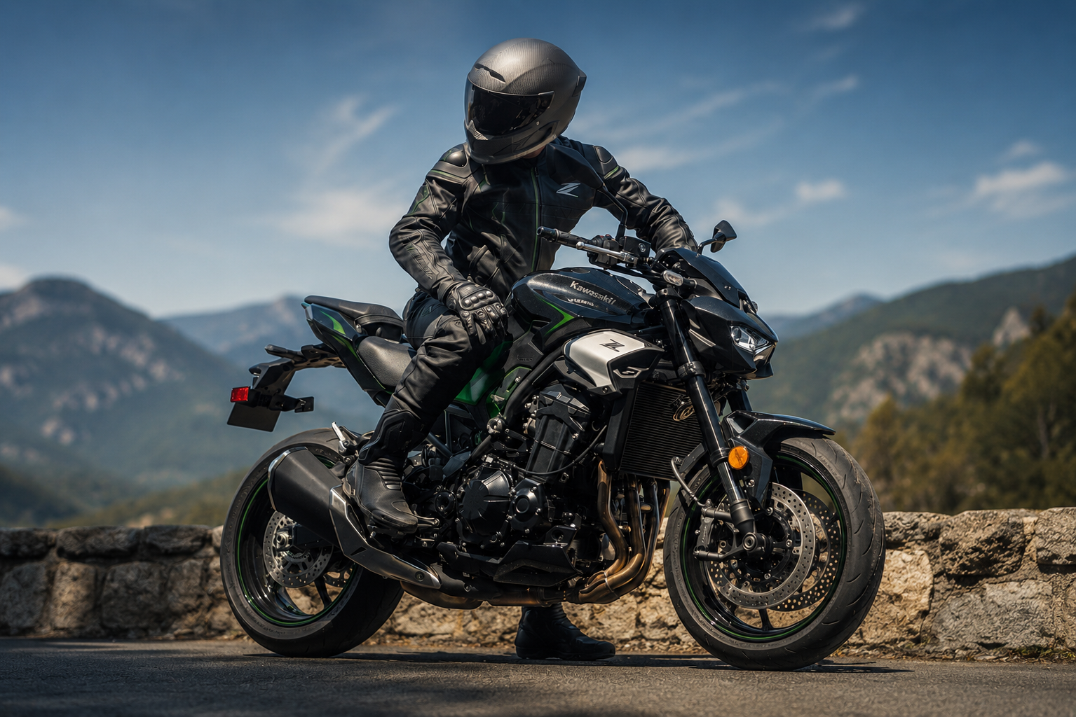 Pilote en selle sur Kawasaki Z900 2025 roadster nak