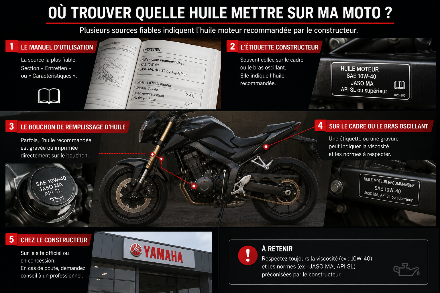 Où trouver les informations sur l'huile nécessaire pour sa moto