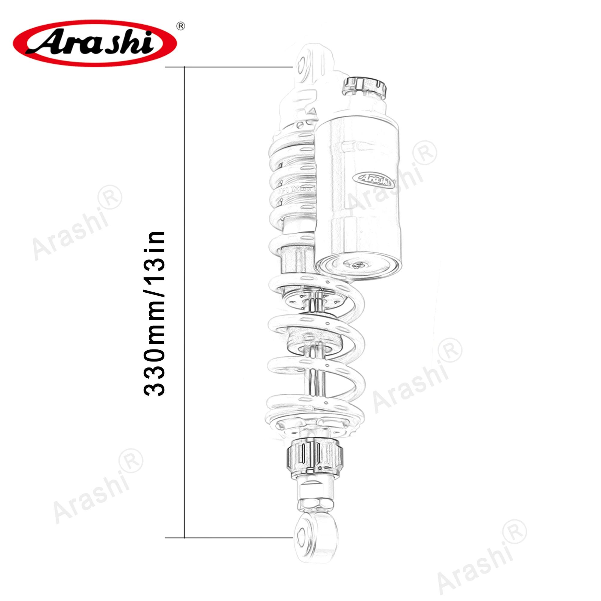 Amortisseur arrière Arashi à azote 330mm universel pour motos de route et vintage pack de deux – Image 3